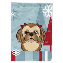 Load image into Gallery viewer, Winter Holiday Chocolate Brown Shih Tzu Flag Canvas House Size BB1745CHF