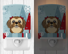 Load image into Gallery viewer, Winter Holiday Chocolate Brown Shih Tzu Ceramic Night Light BB1745CNL