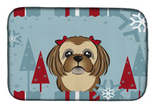 Load image into Gallery viewer, Winter Holiday Chocolate Brown Shih Tzu Dish Drying Mat – Absorbent, Artistic Kitchen Essentials BB1745DDM