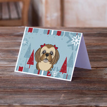 Load image into Gallery viewer, Winter Holiday Chocolate Brown Shih Tzu Greeting Cards -  Blank Note Cards – 8-Pack of Artist-Designed Cards with Envelopes
