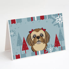 Load image into Gallery viewer, Winter Holiday Chocolate Brown Shih Tzu Greeting Cards -  Blank Note Cards – 8-Pack of Artist-Designed Cards with Envelopes