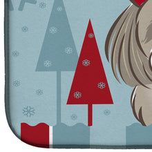 Load image into Gallery viewer, Winter Holiday Gray Silver Shih Tzu Dish Drying Mat – Absorbent, Artistic Kitchen Essentials BB1746DDM
