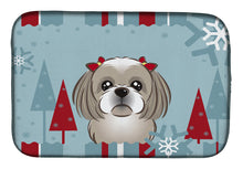 Load image into Gallery viewer, Winter Holiday Gray Silver Shih Tzu Dish Drying Mat – Absorbent, Artistic Kitchen Essentials BB1746DDM