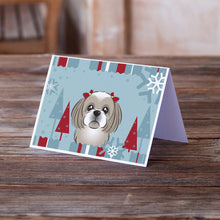 Load image into Gallery viewer, Winter Holiday Gray Silver Shih Tzu Greeting Cards -  Blank Note Cards – 8-Pack of Artist-Designed Cards with Envelopes