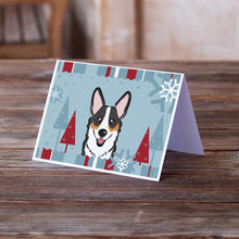 Load image into Gallery viewer, Winter Holiday Tricolor Corgi Greeting Cards -  Blank Note Cards – 8-Pack of Artist-Designed Cards with Envelopes