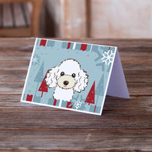 Load image into Gallery viewer, Winter Holiday White Poodle Greeting Cards -  Blank Note Cards – 8-Pack of Artist-Designed Cards with Envelopes
