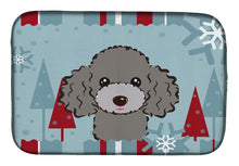 Load image into Gallery viewer, Winter Holiday Silver Gray Poodle Dish Drying Mat – Absorbent, Artistic Kitchen Essentials BB1755DDM