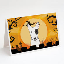 Load image into Gallery viewer, Halloween Bull Terrier Greeting Cards -  Blank Note Cards – 8-Pack of Artist-Designed Cards with Envelopes