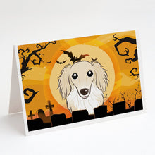 Load image into Gallery viewer, Halloween Longhair Creme Dachshund Greeting Cards -  Blank Note Cards – 8-Pack of Artist-Designed Cards with Envelopes