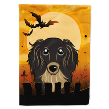 Load image into Gallery viewer, Halloween Longhair Black and Tan Dachshund Flag Canvas House Size BB1771CHF