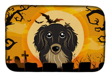 Load image into Gallery viewer, Halloween Longhair Black and Tan Dachshund Dish Drying Mat – Absorbent, Artistic Kitchen Essentials BB1771DDM