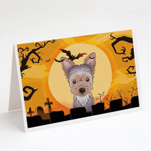 Load image into Gallery viewer, Halloween Yorkie Puppy Greeting Cards -  Blank Note Cards – 8-Pack of Artist-Designed Cards with Envelopes
