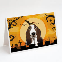 Load image into Gallery viewer, Halloween Basset Hound Greeting Cards -  Blank Note Cards – 8-Pack of Artist-Designed Cards with Envelopes