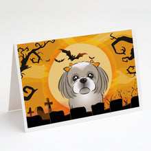 Load image into Gallery viewer, Halloween Gray Silver Shih Tzu Greeting Cards -  Blank Note Cards – 8-Pack of Artist-Designed Cards with Envelopes
