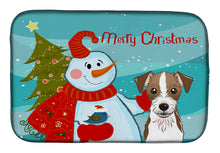 Load image into Gallery viewer, Snowman with Jack Russell Terrier Dish Drying Mat – Absorbent, Artistic Kitchen Essentials BB1822DDM