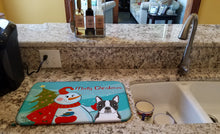 Load image into Gallery viewer, Snowman with Boston Terrier Dish Drying Mat – Absorbent, Artistic Kitchen Essentials BB1823DDM