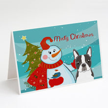 Load image into Gallery viewer, Snowman with Boston Terrier Greeting Cards -  Blank Note Cards – 8-Pack of Artist-Designed Cards with Envelopes