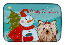 Load image into Gallery viewer, Snowman with Yorkie Yorkishire Terrier Dish Drying Mat – Absorbent, Artistic Kitchen Essentials BB1824DDM