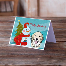 Load image into Gallery viewer, Snowman with Golden Retriever Greeting Cards -  Blank Note Cards – 8-Pack of Artist-Designed Cards with Envelopes
