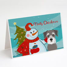 Load image into Gallery viewer, Snowman with Schnauzer Greeting Cards -  Blank Note Cards – 8-Pack of Artist-Designed Cards with Envelopes