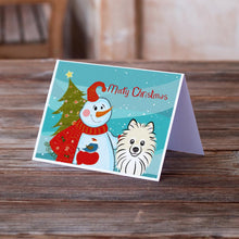 Load image into Gallery viewer, Snowman with Pomeranian Greeting Cards -  Blank Note Cards – 8-Pack of Artist-Designed Cards with Envelopes