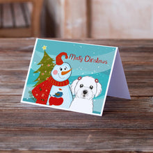 Load image into Gallery viewer, Snowman with Maltese Greeting Cards -  Blank Note Cards – 8-Pack of Artist-Designed Cards with Envelopes