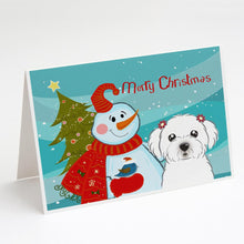 Load image into Gallery viewer, Snowman with Maltese Greeting Cards -  Blank Note Cards – 8-Pack of Artist-Designed Cards with Envelopes