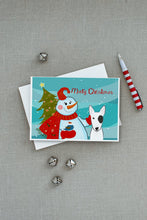 Load image into Gallery viewer, Snowman with Bull Terrier Greeting Cards -  Blank Note Cards – 8-Pack of Artist-Designed Cards with Envelopes
