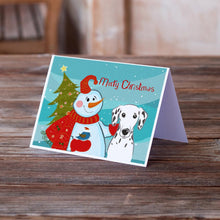 Load image into Gallery viewer, Snowman with Dalmatian Greeting Cards -  Blank Note Cards – 8-Pack of Artist-Designed Cards with Envelopes