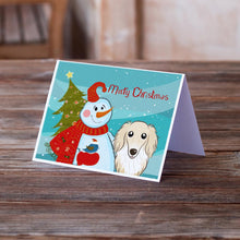 Load image into Gallery viewer, Snowman with Longhair Creme Dachshund Greeting Cards -  Blank Note Cards – 8-Pack of Artist-Designed Cards with Envelopes
