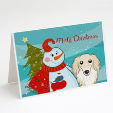 Load image into Gallery viewer, Snowman with Longhair Creme Dachshund Greeting Cards -  Blank Note Cards – 8-Pack of Artist-Designed Cards with Envelopes