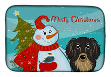 Load image into Gallery viewer, Snowman with Longhair Black and Tan Dachshund Dish Drying Mat – Absorbent, Artistic Kitchen Essentials BB1833DDM