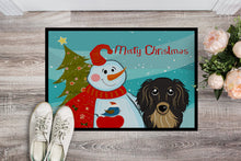 Load image into Gallery viewer, Snowman with Longhair Black and Tan Dachshund Doormat - 24x36 Decorative Floor Mat – Indoor/Outdoor Rug with Artistic Flair BB1833JMAT
