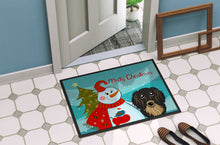 Load image into Gallery viewer, Snowman with Longhair Black and Tan Dachshund Doormat - 24x36 Decorative Floor Mat – Indoor/Outdoor Rug with Artistic Flair BB1833JMAT