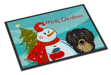 Load image into Gallery viewer, Snowman with Longhair Black and Tan Dachshund Doormat - 24x36 Decorative Floor Mat – Indoor/Outdoor Rug with Artistic Flair BB1833JMAT