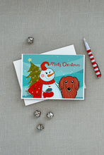 Load image into Gallery viewer, Snowman with Longhair Red Dachshund Greeting Cards -  Blank Note Cards – 8-Pack of Artist-Designed Cards with Envelopes