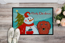 Load image into Gallery viewer, Snowman with Longhair Red Dachshund Doormat - 24x36 Decorative Floor Mat – Indoor/Outdoor Rug with Artistic Flair BB1834JMAT