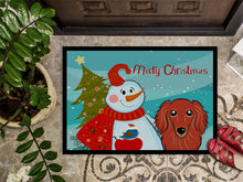 Load image into Gallery viewer, Snowman with Longhair Red Dachshund Doormat - 24x36 Decorative Floor Mat – Indoor/Outdoor Rug with Artistic Flair BB1834JMAT