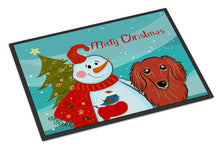 Load image into Gallery viewer, Snowman with Longhair Red Dachshund Doormat - 24x36 Decorative Floor Mat – Indoor/Outdoor Rug with Artistic Flair BB1834JMAT