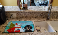 Load image into Gallery viewer, Snowman with Smooth Black and Tan Dachshund Dish Drying Mat – Absorbent, Artistic Kitchen Essentials BB1835DDM