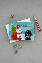 Load image into Gallery viewer, Snowman with Smooth Black and Tan Dachshund Greeting Cards -  Blank Note Cards – 8-Pack of Artist-Designed Cards with Envelopes