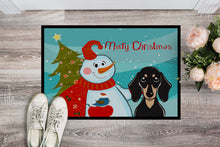 Load image into Gallery viewer, Snowman with Smooth Black and Tan Dachshund Doormat - 24x36 Decorative Floor Mat – Indoor/Outdoor Rug with Artistic Flair BB1835JMAT