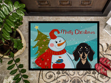 Load image into Gallery viewer, Snowman with Smooth Black and Tan Dachshund Doormat - 24x36 Decorative Floor Mat – Indoor/Outdoor Rug with Artistic Flair BB1835JMAT