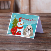 Load image into Gallery viewer, Snowman with Cocker Spaniel Greeting Cards -  Blank Note Cards – 8-Pack of Artist-Designed Cards with Envelopes