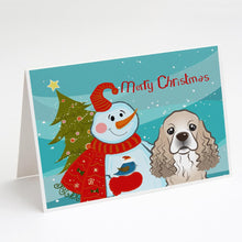 Load image into Gallery viewer, Snowman with Cocker Spaniel Greeting Cards -  Blank Note Cards – 8-Pack of Artist-Designed Cards with Envelopes