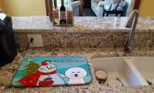 Load image into Gallery viewer, Snowman with Bichon Frise Dish Drying Mat – Absorbent, Artistic Kitchen Essentials BB1837DDM