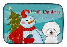 Load image into Gallery viewer, Snowman with Bichon Frise Dish Drying Mat – Absorbent, Artistic Kitchen Essentials BB1837DDM