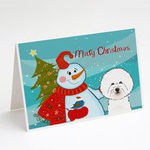 Load image into Gallery viewer, Snowman with Bichon Frise Greeting Cards -  Blank Note Cards – 8-Pack of Artist-Designed Cards with Envelopes