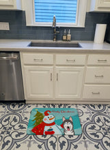 Load image into Gallery viewer, Snowman with Alaskan Malamute Machine Washable Memory Foam Mat BB1838RUG