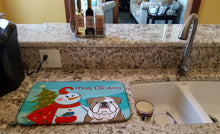 Load image into Gallery viewer, Snowman with English Bulldog  Dish Drying Mat – Absorbent, Artistic Kitchen Essentials BB1839DDM